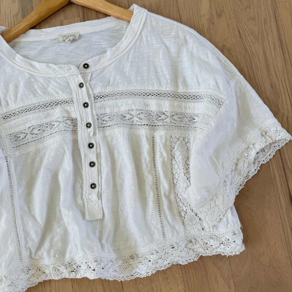 Anthropologie Pilcro White Lace Boxy Top Women M Boho Cottagecore Cotton $98 - Picture 2 of 10